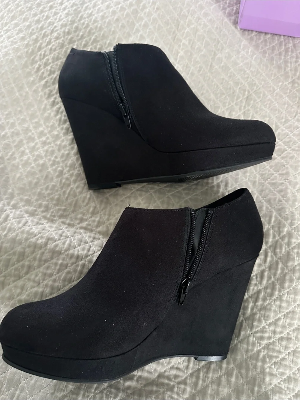 Xappeal Black Suede Wedge Booties